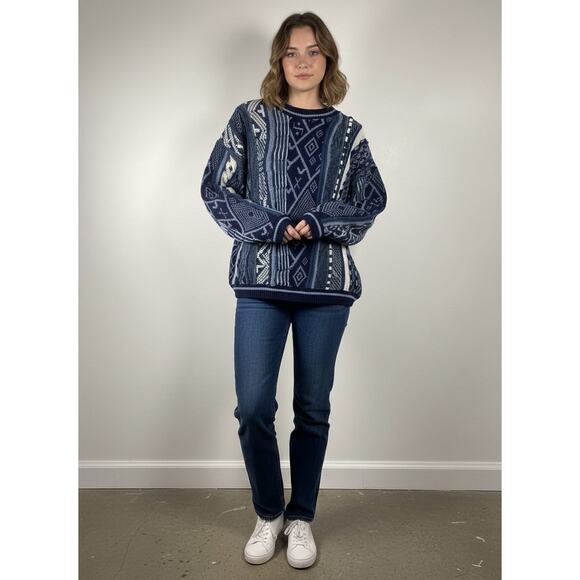 Lavane New York Sweaters - Lavane New York Vintage Coogi Style Textured Pattern Knit Crewneck Sweater